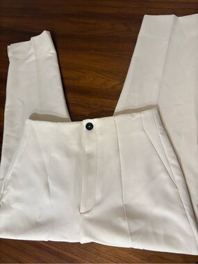 Zara Cream High-Waist Trousers with Dark Button